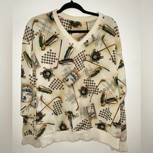 Vintage Pullover V-Neck Golf Print Shirt